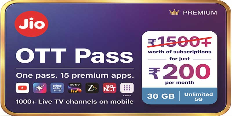 JIO का नया ₹200 OTT पास लॉन्च, 15 प्रीमियम OTT और 1000+ लाइव टीवी चैनल एक ही पैक में